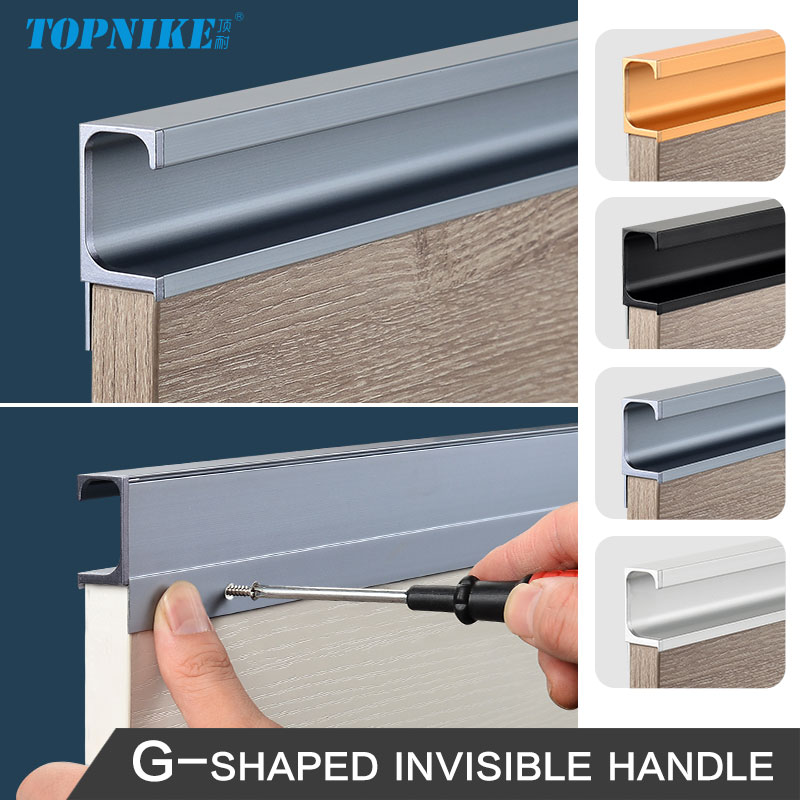 Furniture Hardware Drawer Pulls - フィンガープル G字型溝なし隠しアルミニウムプロファイルエッジバンディングハンドル キッチンキャビネット用引き出しプル 穴あけ不要