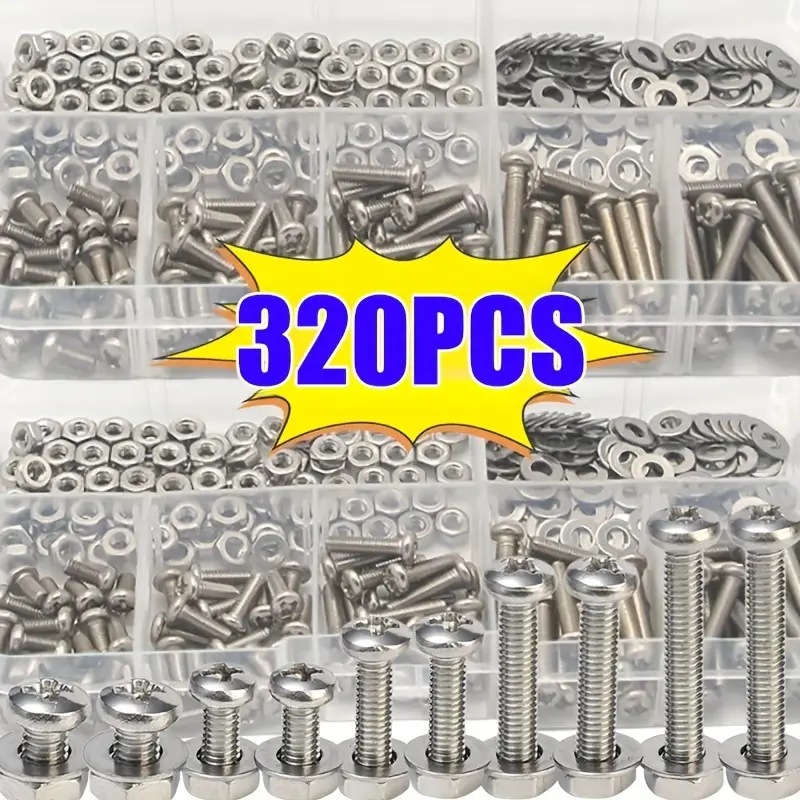 Furniture Hardware Kit - 320個の六角ナットとボルトセットM2-M5耐久性のあるユニバーサルハードウェアキットDIY、家の修理、家具の組み立て用