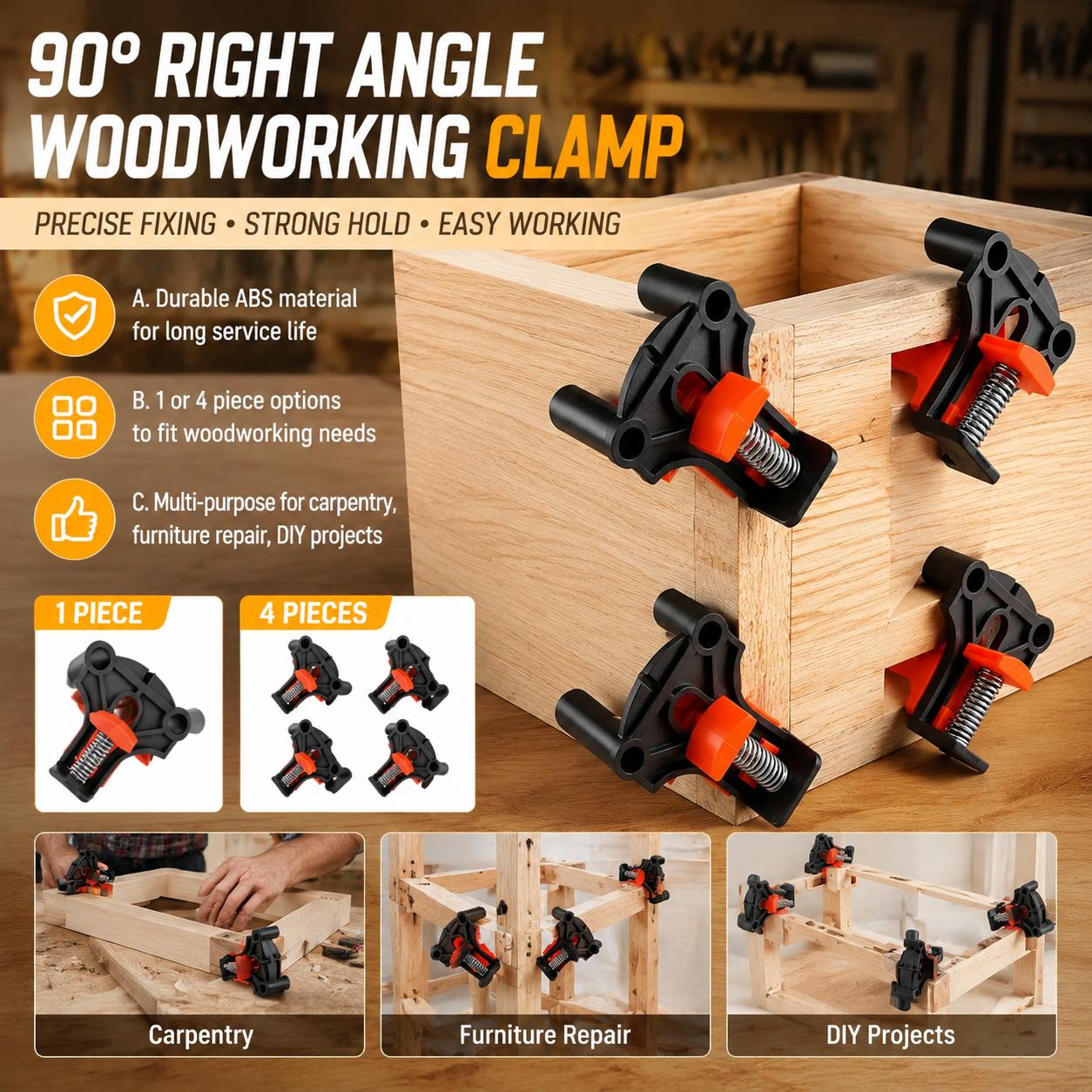 Furniture Hardware Kit - プレミアム木工大工用90度直角コーナークランプキット、キャビネット組立、フォトフレーム、家具修理用、調整可能な精密位置決め治具、ヘビーデューティーアルミ製木材ホルダー、ハードウェアツールセット