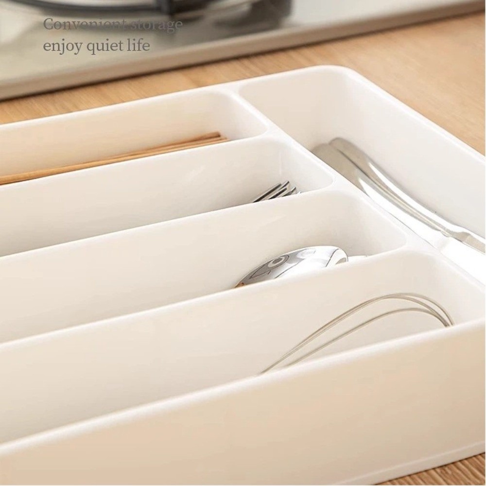 Drawer Organizer Peg - 高品質4/5区画カトラリーオーガナイザー 長方形 簡単清掃 引き出し仕切りトレイ 食器トレイ キッチン用