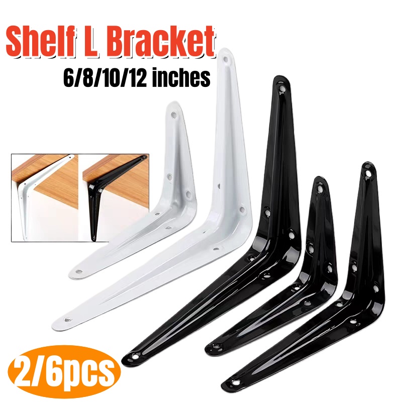 Shelf Bracket Pair - 6/2個入り棚用L字ブラケット、6/8/10/12インチフローティングシェルフブラケット、頑丈な壁掛けコーナーブレースジョイントアングル（木製ボード用）
