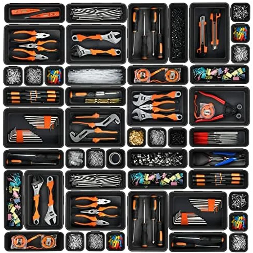 Drawer Organizer Peg - 32 個デスク引き出しオーガナイザー 3 サイズプラスチック連動浅いツールオーガナイザートレイディバイダーセパレーター収納ビンコンテナ