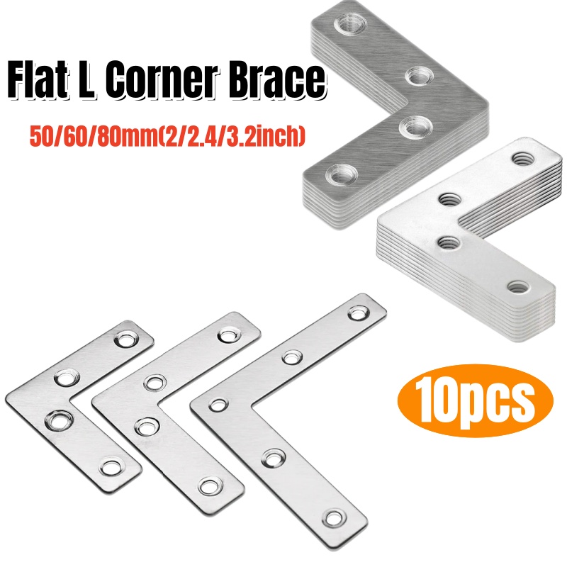 Shelf Bracket Pair - 10個入りL字型フラットアングルコーナーブレースチェアキャビネットジョイントブラケットアングルコネクター、50/60/80mmステンレス鋼棚支持金具