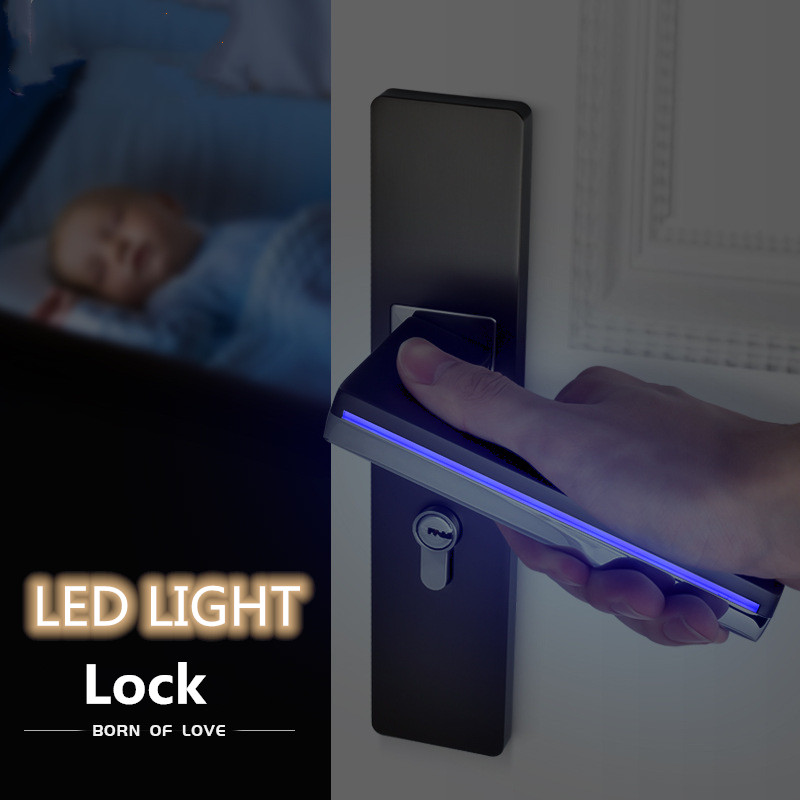 Door Handle Bar - ドア用LEDライトハンドル,ドアレバー,亜鉛合金,バスルームとベッドルーム用の木製パスロック