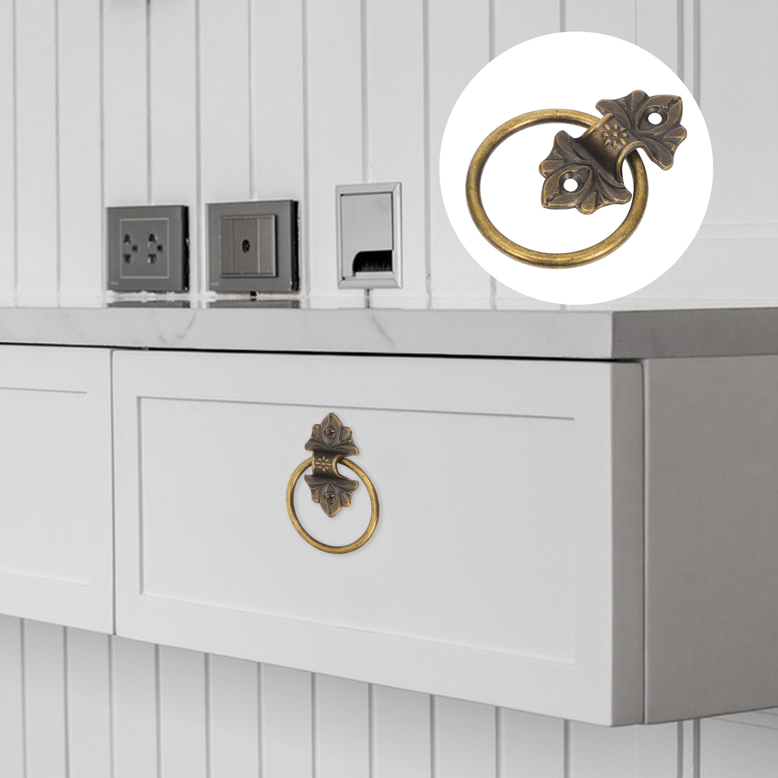 Furniture Hardware Drop Pulls - 2個セット レトロ ドロップリング キャビネットプル ヴィンテージ 引き出しハンドル