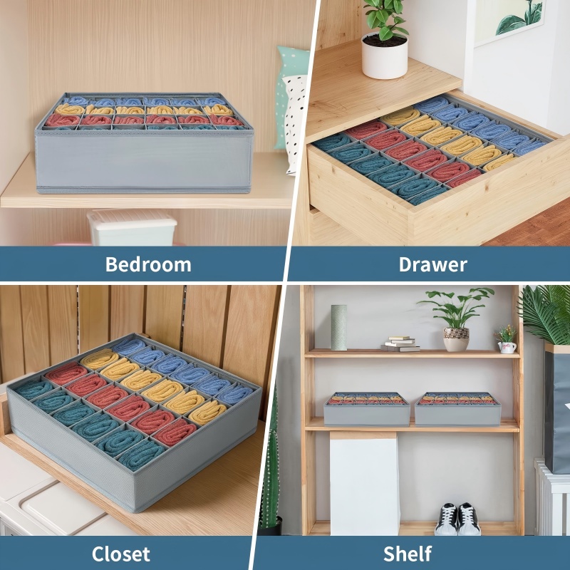 24グリッド折りたたみ式収納オーガナイザーボックス、布製靴下 - Drawer Organizer Peg のレビューと価格