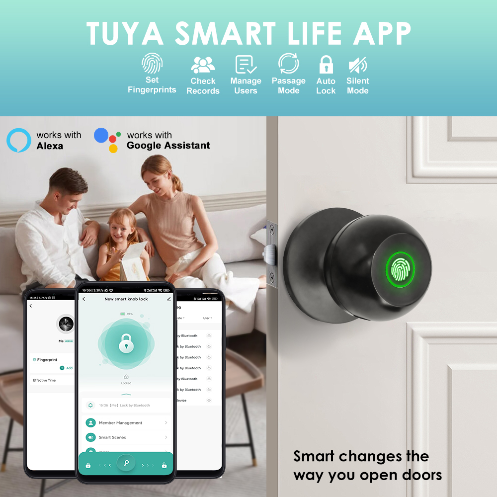Tuya 電子ドアロック スマート外部ドアロック 指紋キー  - Door Handle Bar のレビューと価格