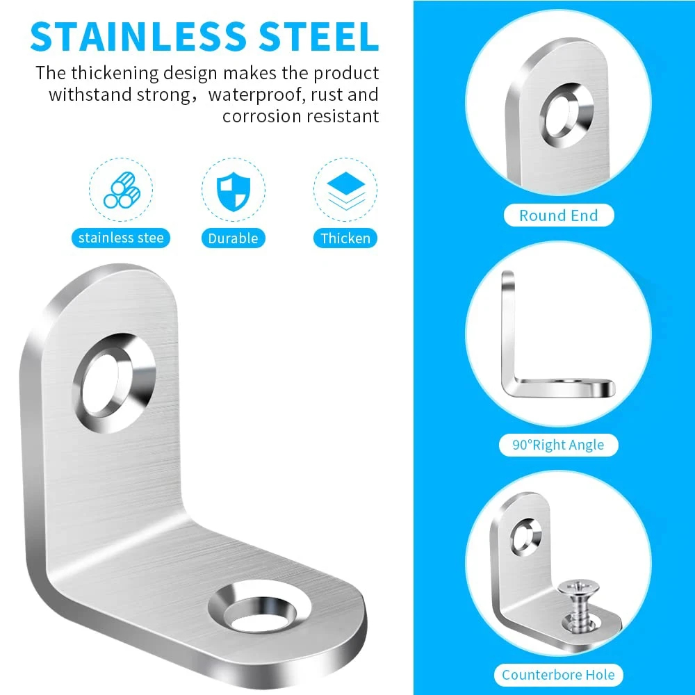 ステンレス鋼製L字ブラケット、直角コーナーブレース、棚、木製 - Shelf Bracket Pair のレビューと価格